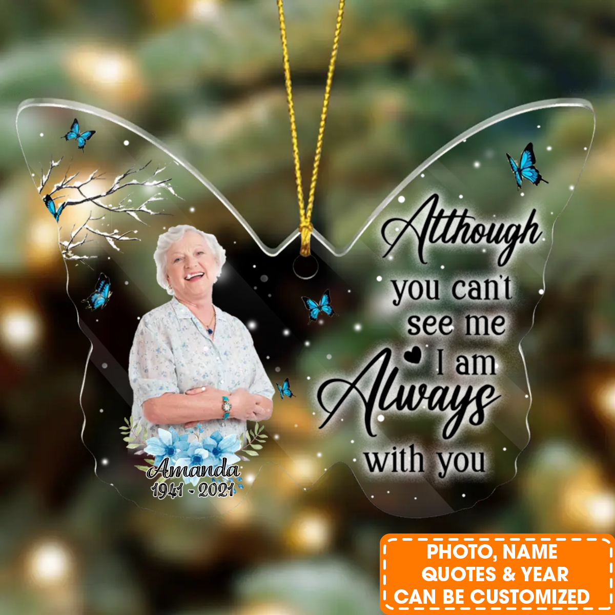 Personalized Memorial Butterfly Acrylic Ornament, Your Wings Were Ready, Best Memorial Gift For Family Member