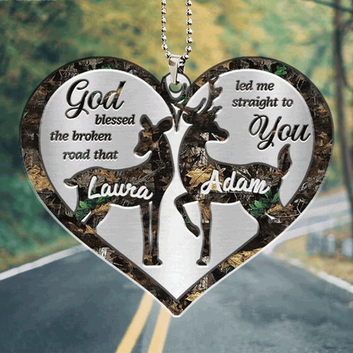 Customized Name Deer Couple God Blessed The Broken Acrylic Car Ornament, Perfect Christmas Gift For Family, Friends