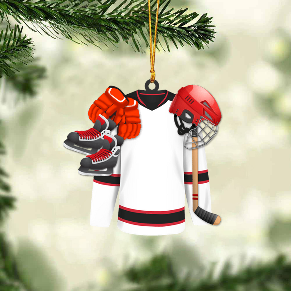 Personalized Set Ice Hockey Equipment Acrylic Ornament, Custom Christmas Ornament Gifts For Ice Hockey Player