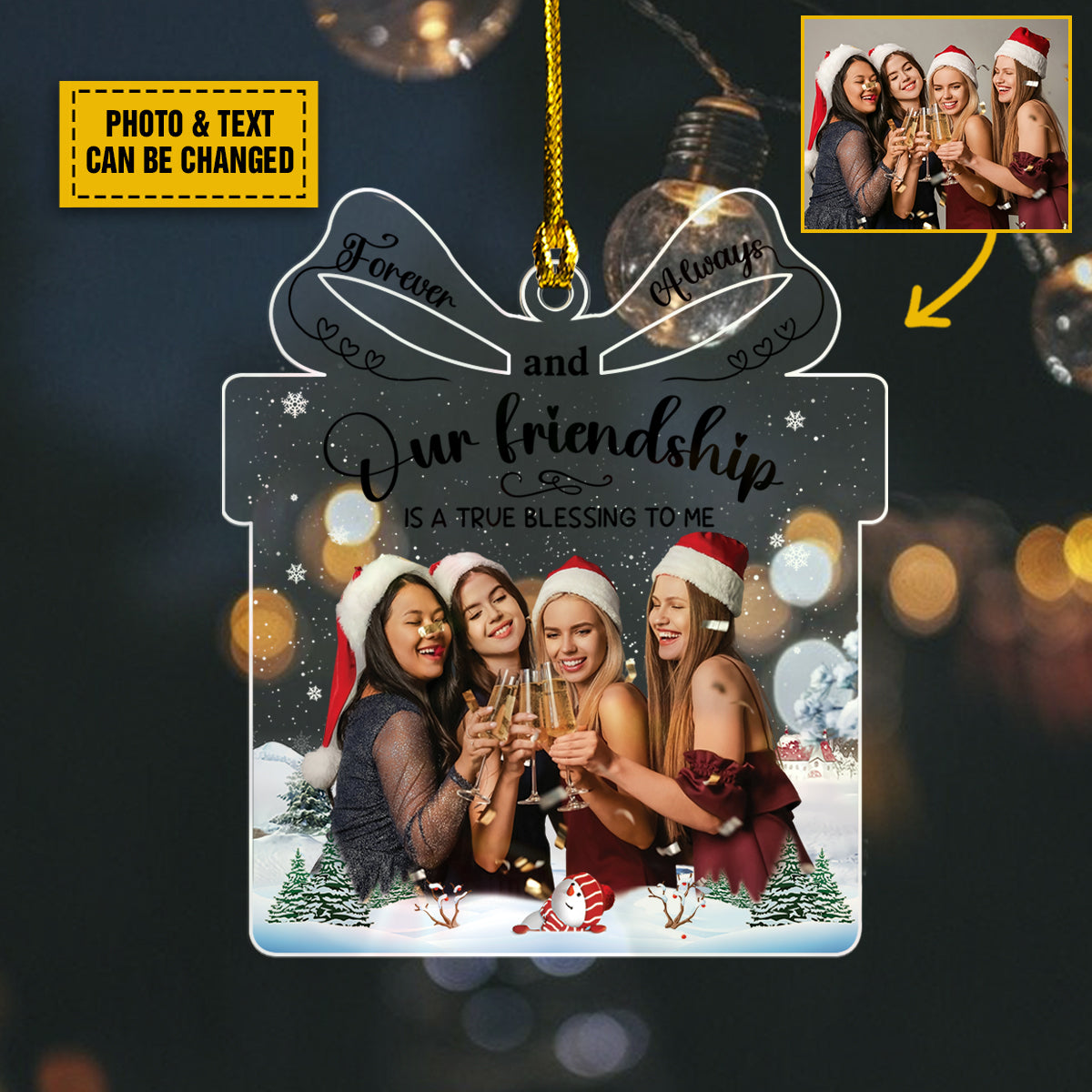 Customized Photo Friends Besties Gift Box Acrylic Ornaments Friendship Forever And Always, Ornament Gifts For Friends