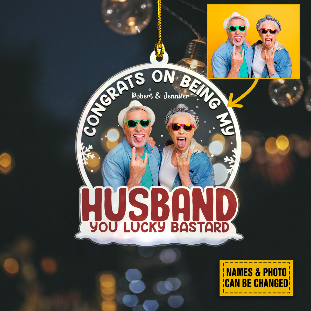 Personalized Couple Family Photo Acrylic Ornaments Congrats On Being My Husband You Lucky Bastard, Gifts For Couple