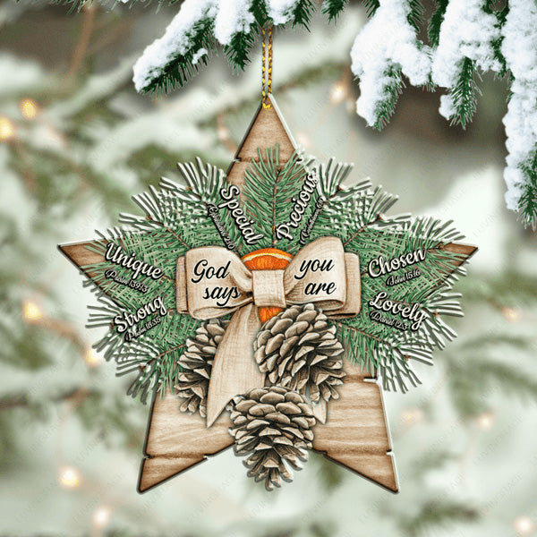 Star With Pinecones God Says You Are Acrylic Ornament, Perfect Christmas Gift For Family, Friends