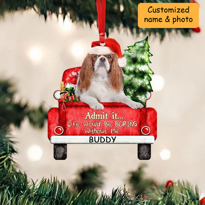 Customized Cavalier King Charles Spaniel Dog On The Red Truck Acrylic Ornament, Christmas Gift For Dog Lovers, Dog Owners