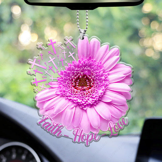 Pink Daisy Cross Faith Hope Love Acrylic Car Ornament, Perfect Christmas Gift For Family, Friends