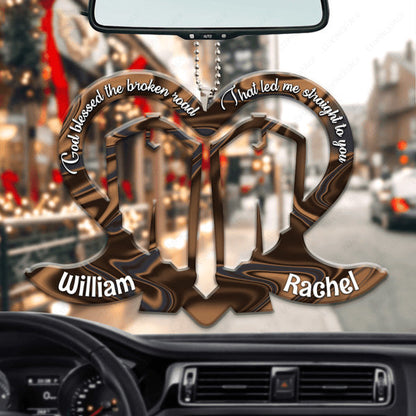 Custom Couple Name Boots With Heart God Blessed Acrylic Car Ornament, Perfect Christmas Gift For Couple