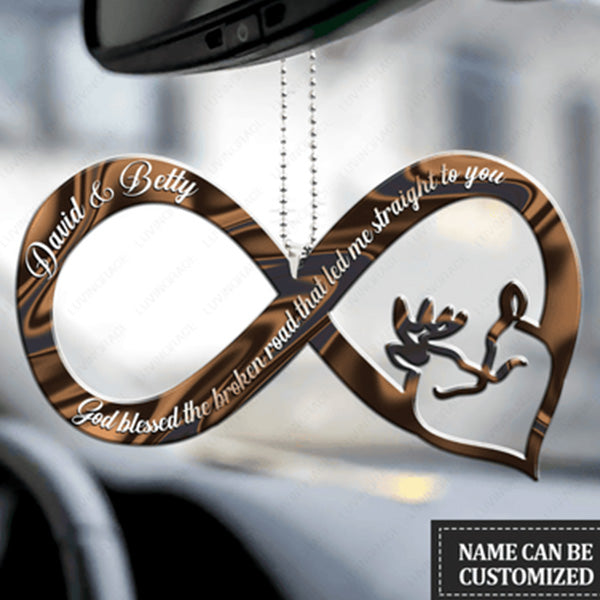 Personalized Name Infinity Deer Couple God Blessed Acrylic Car Ornament, Perfect Christmas Gift For Couple