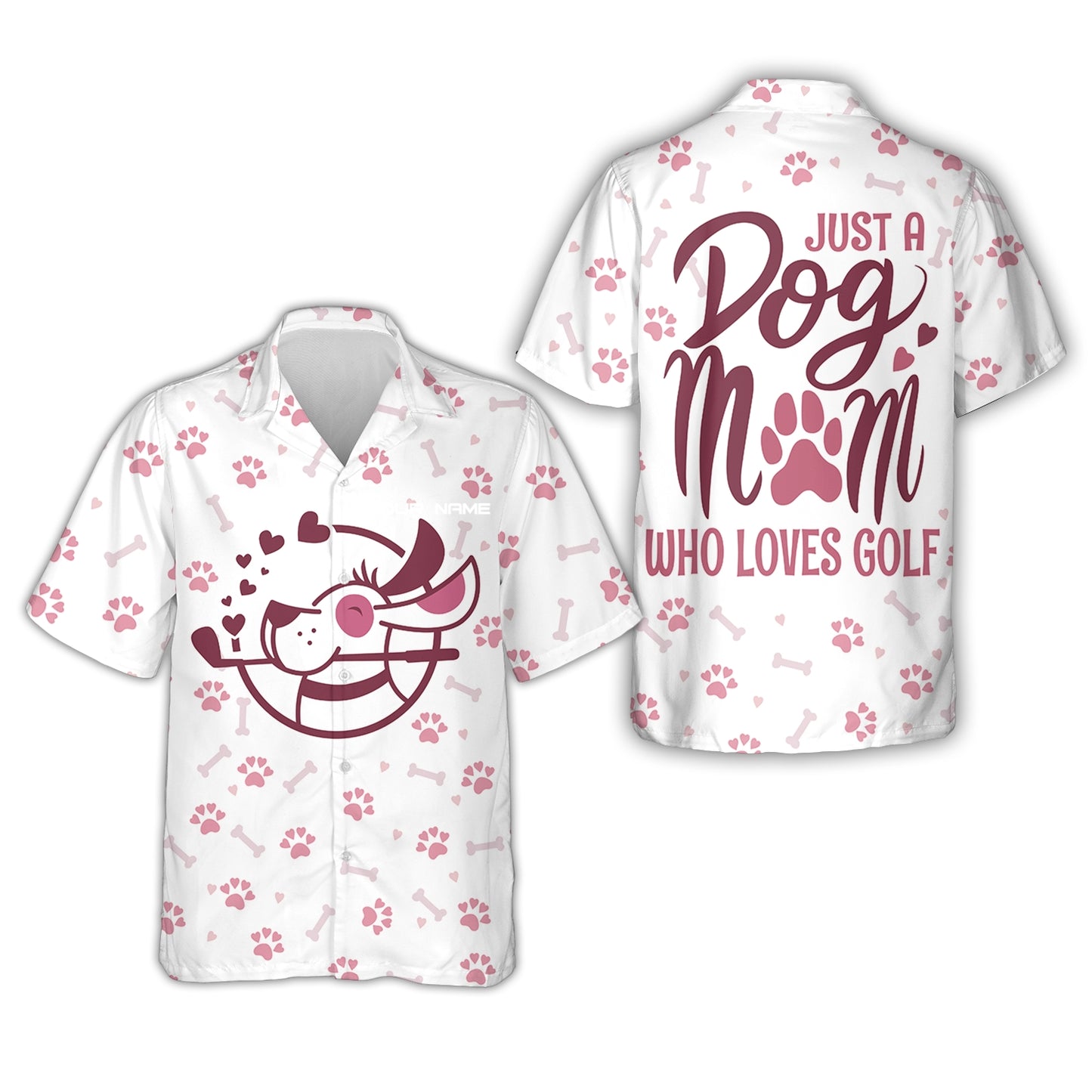 White And Pink Golf Dog Hawaiian Shirt, Just A Dog Mom Who Loves Golf Short Sleeve Shirt, Golf Gift For Dog Lovers