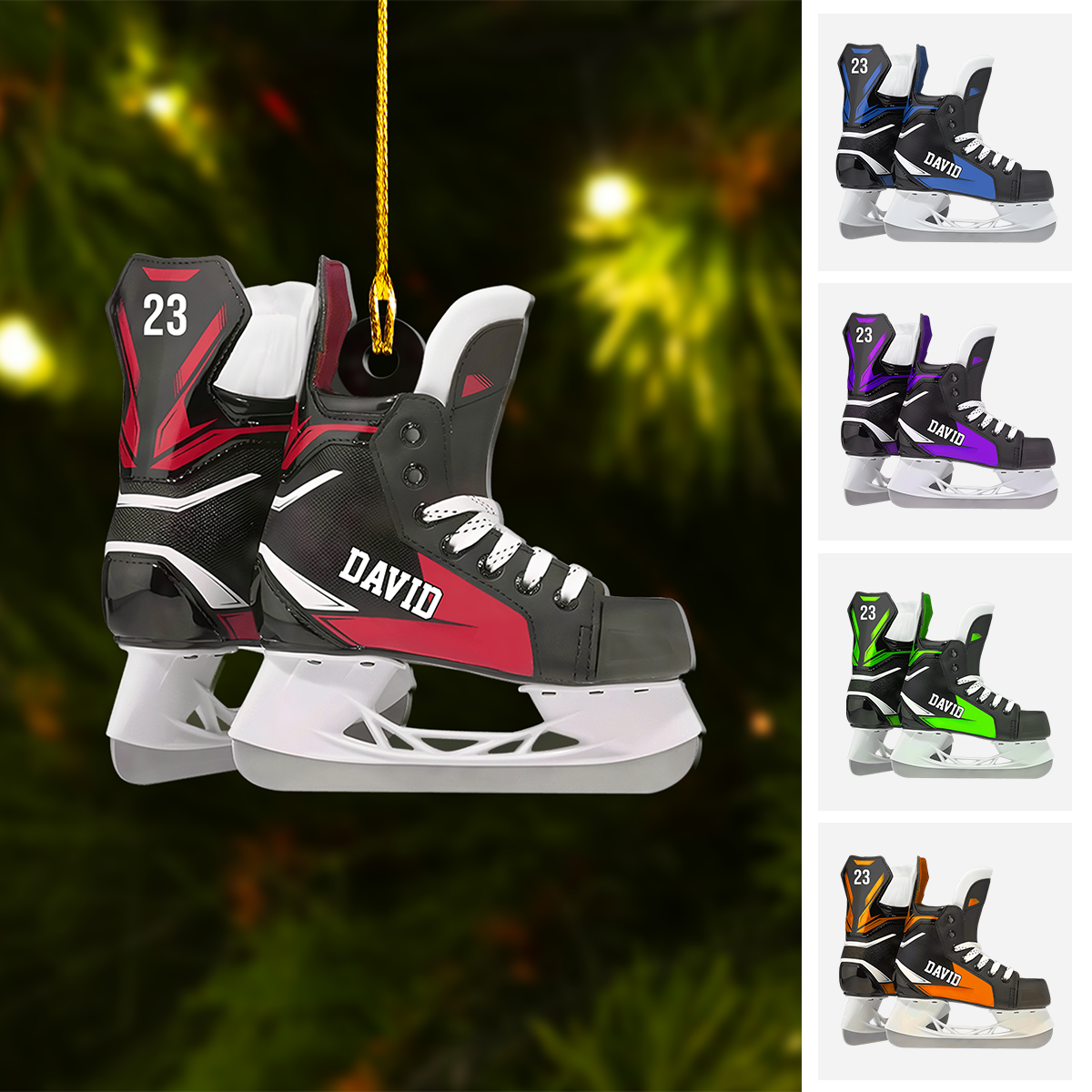Personalized Ice Hockey Skates Flat Acrylic Ornament, Meaningful Ornament Gifts For Hockey Player, Son, Grandson