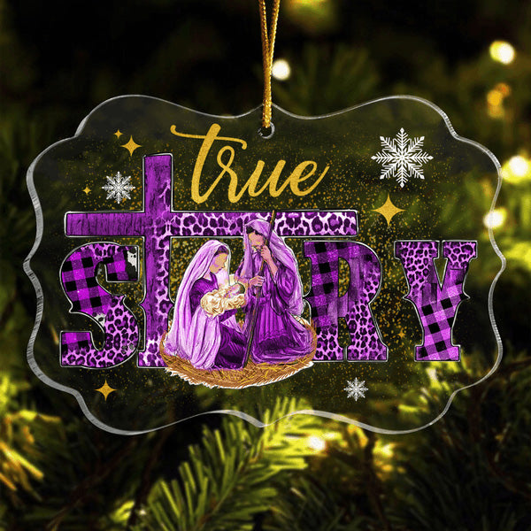 Purple Golden Leopard Tartan True Story Acrylic Ornament, Christmas Gift For Family, Friends