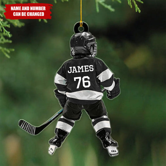 Personalized Kid Ice Hockey Player Flat Acrylic Ornament, Meaningful Ornament Gifts For Son, Grandson, Granddaughter