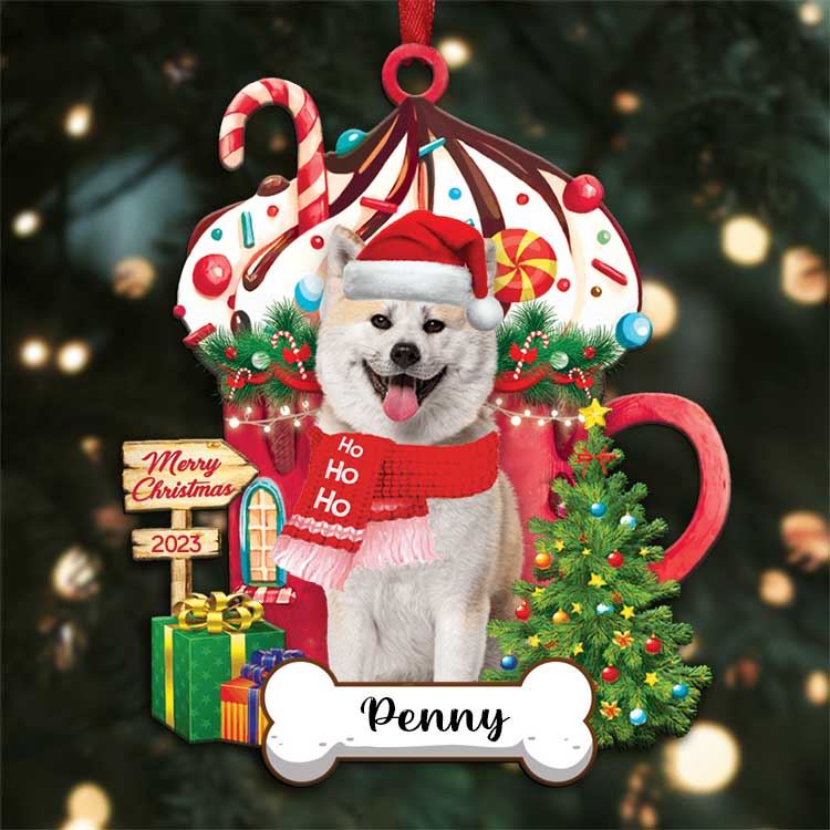 Custom Akita Inu Dog Name With Christmas Hot Chocolate Cup Acrylic Ornaments, Ornament Gift For Dog Mom Dad