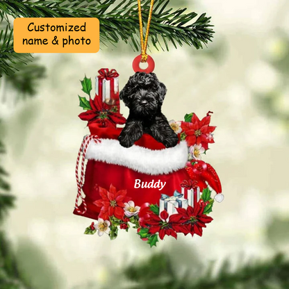 Customized Cavapoo Dog In Red Gift Bag Acrylic Christmas Ornament, Christmas Gift For Dog Lovers, Dog Mom
