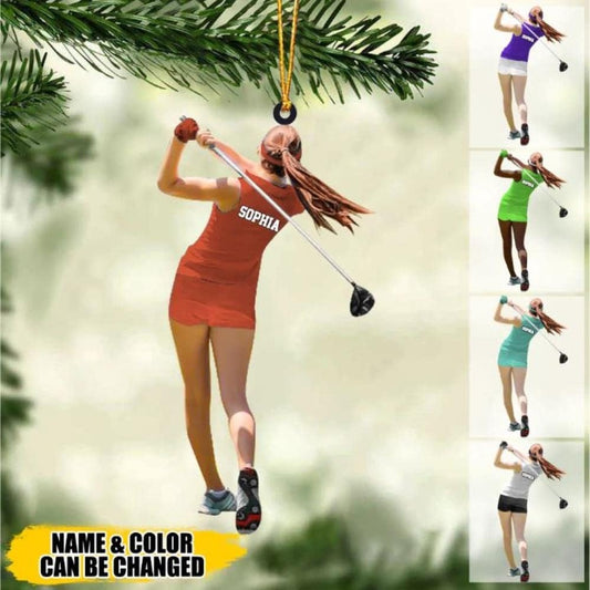 Personalized Golf Woman Acrylic Christmas Ornament, Golf Team Gift, Gift For Golf Lovers, Golf Players