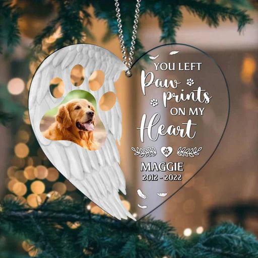 Personalized Dog Heart Memorial Acrylic Ornament You Left Paw Prints On My Heart, Memorial Gift For Dog Mom Dad Family