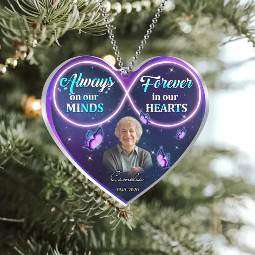 Personalized Mom Heart Memorial Acrylic Ornament Always On Our Minds, Custom Memorial Gift For Family, Friends