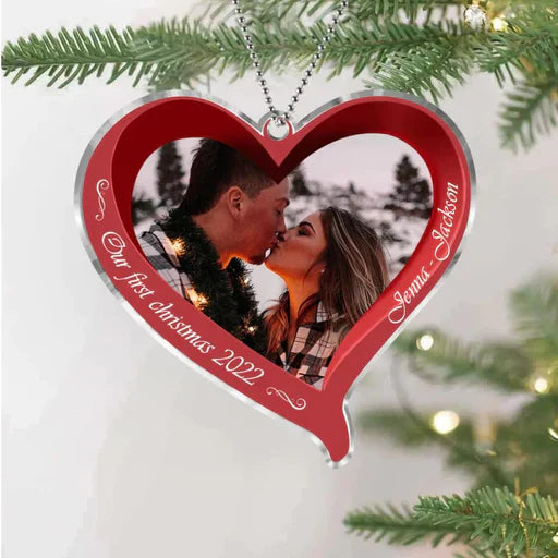 Personalized Couple First Christmas Together Heart Acrylic Ornament, Christmas Gift For Lovers, Couple, Spouse