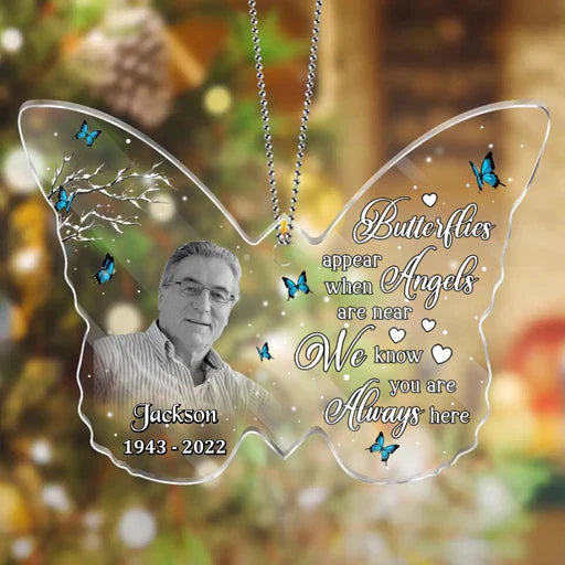 Personalized Dad Butterfly Memorial Acrylic Ornament Butterflies Appear When Angels Are Near, Memorial Gift For Family