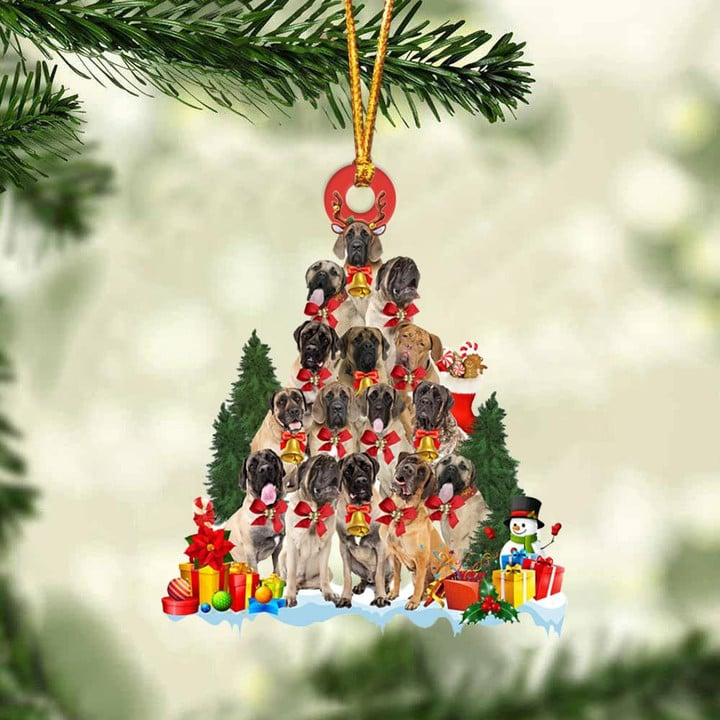 English Mastiff Dog Christmas Tree Acrylic Ornament, Christmas Gift Ornament for Dog Lover, Holiday Gift