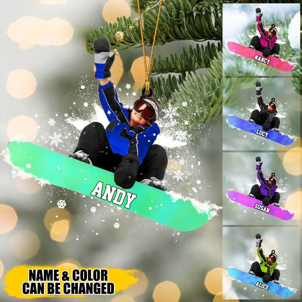 Customized Snowboarding Boy, Skiing Boy Acrylic Christmas Ornament, Gift For Snowboarding Lovers