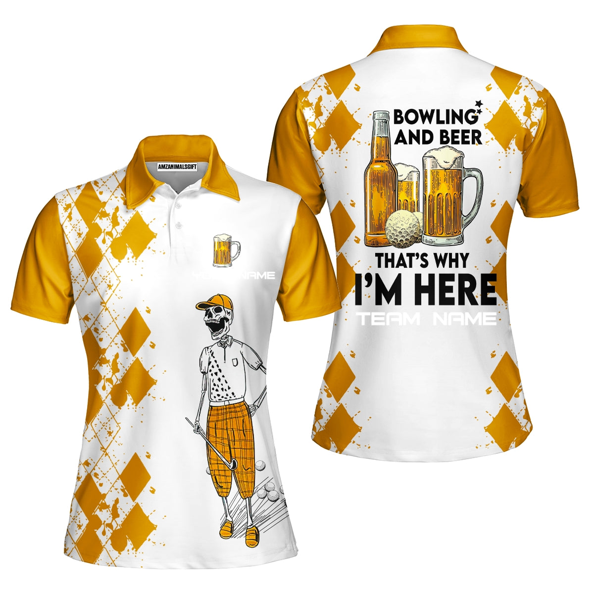 Golf Beer Women Polo Shirt  - Custom Name Funny Skull Apparel - Personalized Gift For Golf Lover - Weekend Forecast Golfing With A Chance Of Drinking