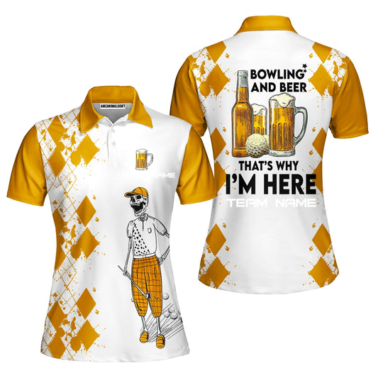 Golf Beer Women Polo Shirt  - Custom Name Funny Skull Apparel - Personalized Gift For Golf Lover - Weekend Forecast Golfing With A Chance Of Drinking