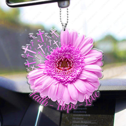 Pink Daisy Cross Faith Hope Love Acrylic Car Ornament, Perfect Christmas Gift For Family, Friends