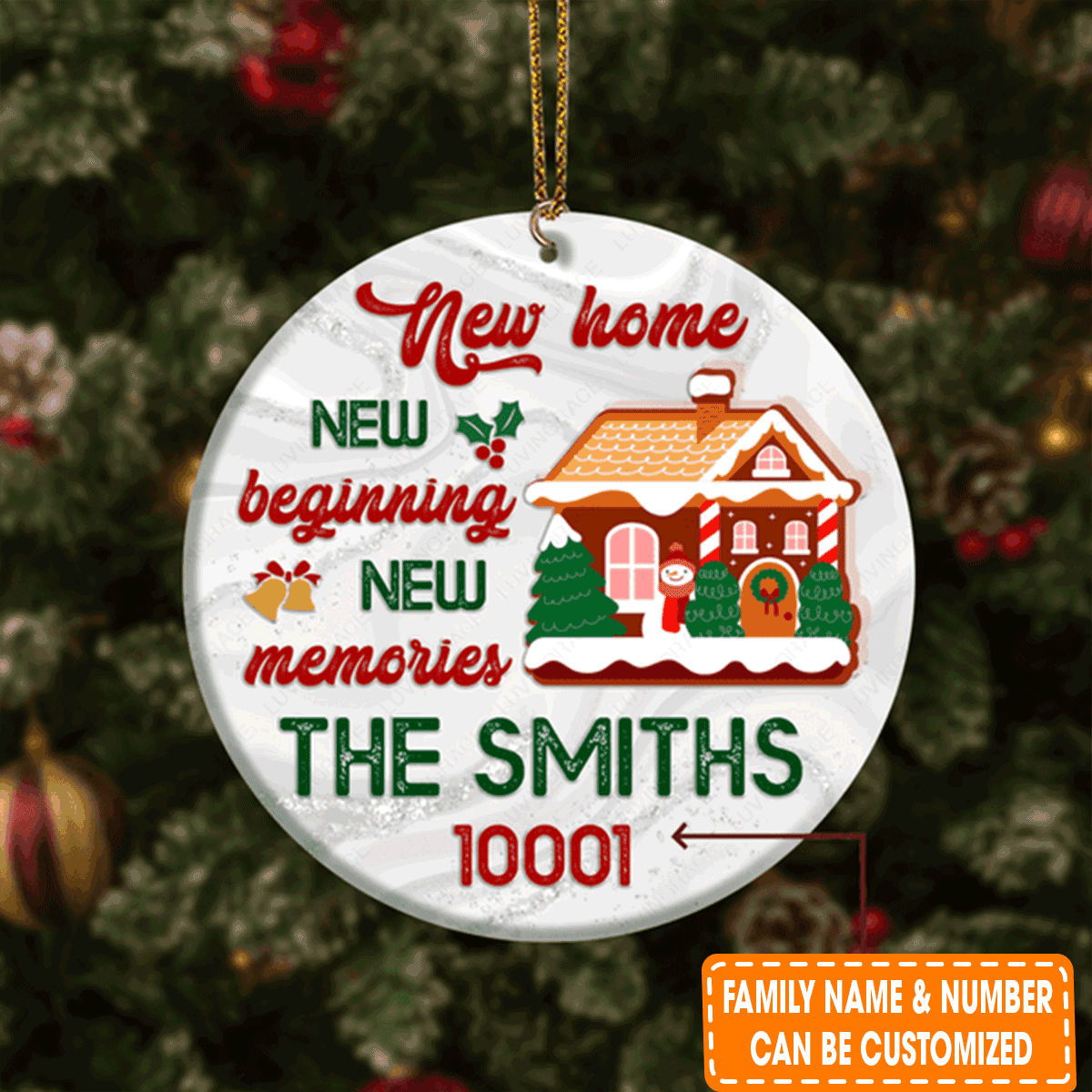 Personalized Christmas Cookie House New Home New Beginning Circle Ceramic Ornament For Family