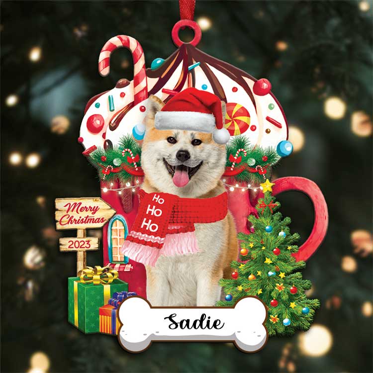 Custom Akita Inu Dog Name With Christmas Hot Chocolate Cup Acrylic Ornaments, Ornament Gift For Dog Mom Dad - V2