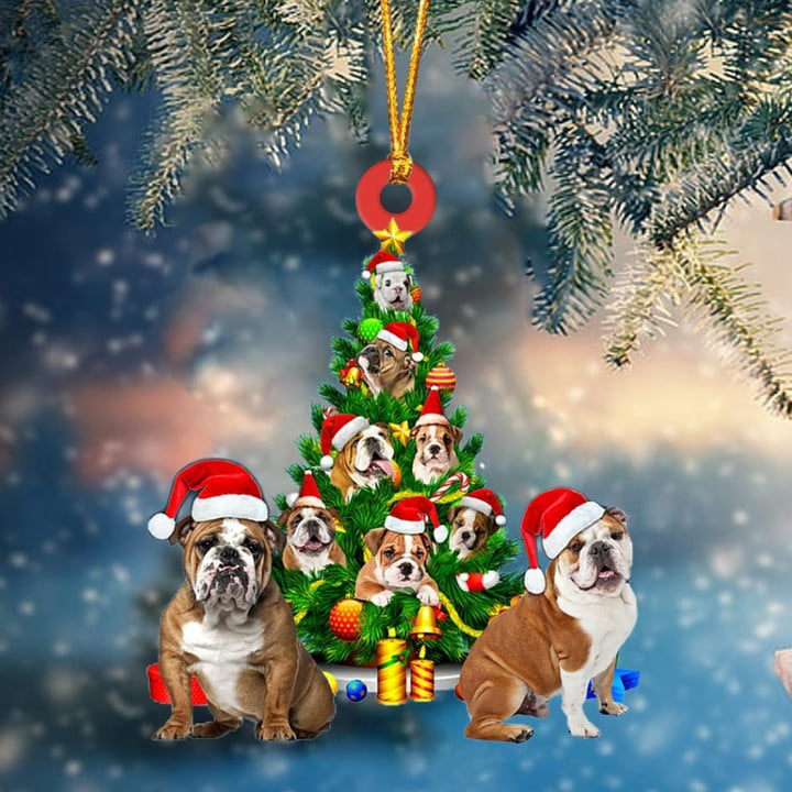 English Bulldog Dog Christmas Tree Acrylic Ornament, Christmas Gift Ornament for Dog Lover, Holiday Gift