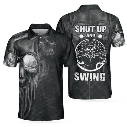 Men Golf Polo Shirt - Scary Skull Golf Men Polo Shirt, Golf Shut Up Shirt Design For Men, Best Halloween Golf Gift For Men, Golfers