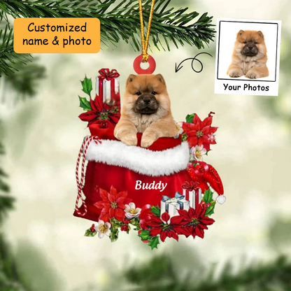 Customized Chow Chow Dog In Red Gift Bag Acrylic Ornament, Christmas Gift For Dog Lovers, Dog Mom