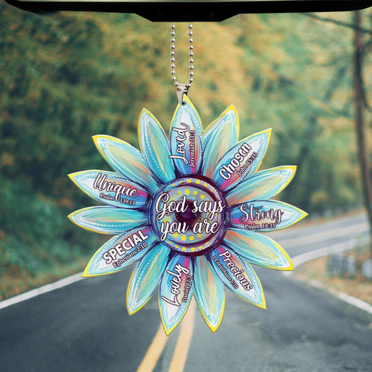 Colorful Flower God Says You Are Acrylic Car Ornament, Perfect Christmas Gift For Family, Friends