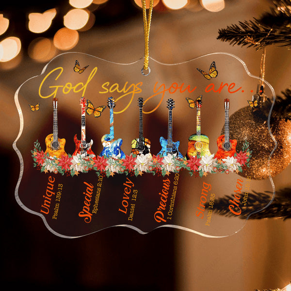 Guitars Butterfly God Says You Are Acrylic Ornament, Perfect Christmas Gift For Family, Friends, Holiday Decor