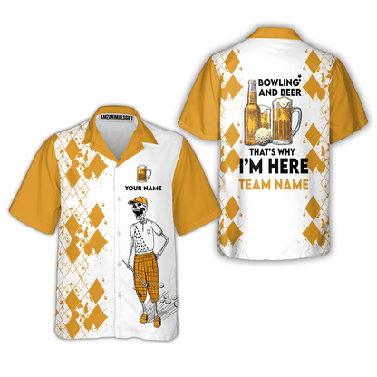 Golf Beer Hawaiian Shirt - Custom Name Funny Skull Apparel - Personalized Gift For Golf Lover - Weekend Forecast Golfing With A Chance Of Drinking