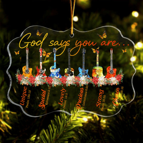 Guitars Butterfly God Says You Are Acrylic Ornament, Perfect Christmas Gift For Family, Friends, Holiday Decor