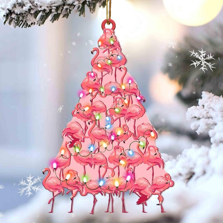 Flamingo Christmas Tree Acrylic Ornament, Christmas Gift Ornament for Flamingo Lover, Holiday Gifts