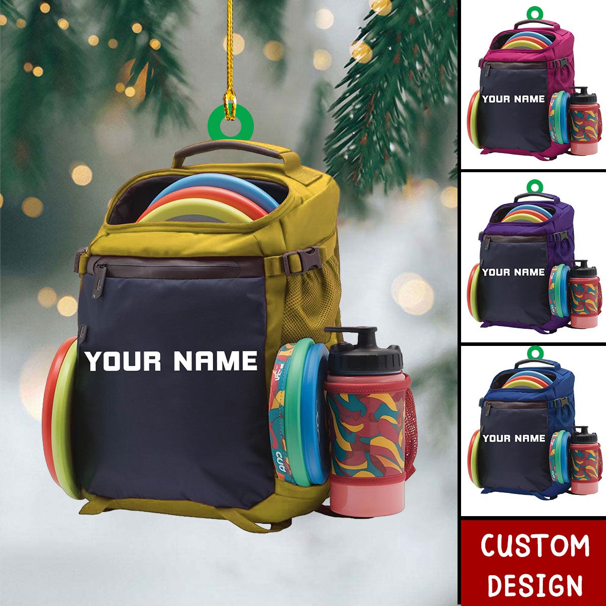 Personalized Disc Golf Bag Flat Acrylic Ornament, Meaningful Christmas Ornament Gifts For Disc Golf, Lover Son, Daughter