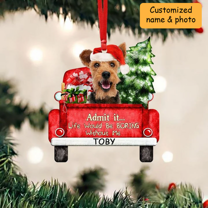 Customized Name Photo Welsh Terrier On The Red Truck Acrylic Christmas Ornament, Christmas Gift For Dog Lovers, Dog Owners