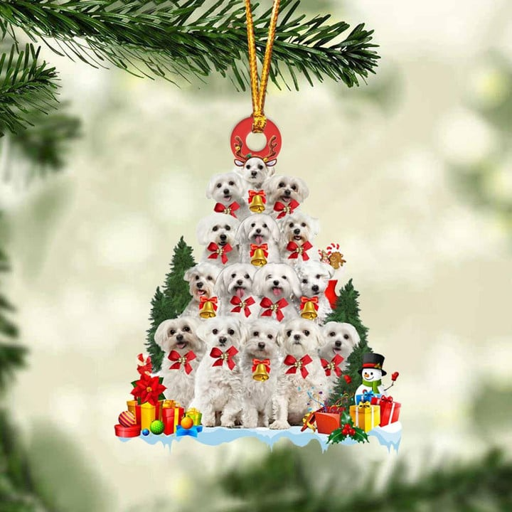 Maltese Dog Christmas Tree Acrylic Ornament, Christmas Gift Acrylic Ornament for Dog Lover, Holiday Decor