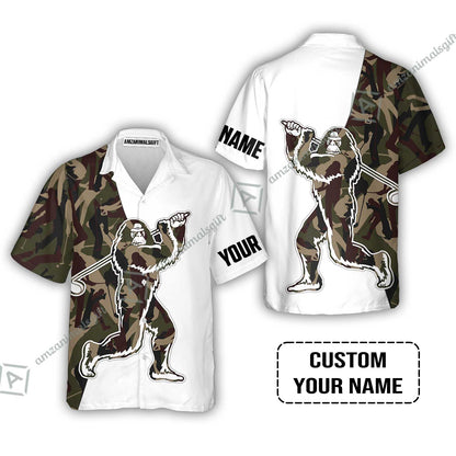 Custom Golf T-Shirt - Funny Bigfoot Golf T-Shirt, Camo Pattern Custom Name Sasquatch Playing Golf Apparel