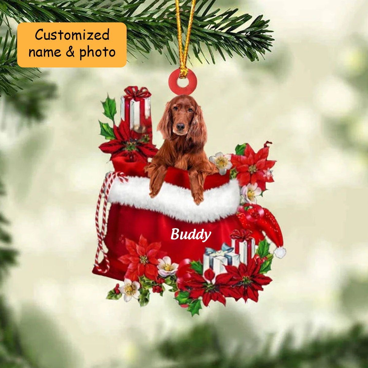 Customized Irish Setter Do gIn Red Gift Bag Acrylic Ornament, Christmas Gift For Dog Lovers, Dog Mom