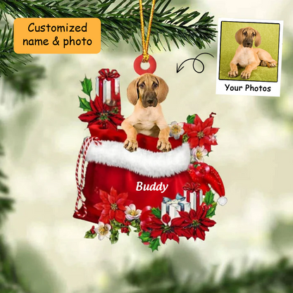 Customized Great Dane Dog In Red Gift Bag Acrylic Ornament, Christmas Gift For Dog Lovers, Dog Mom