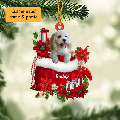 Customized Cockapoo Dog In Red Gift Bag Acrylic Ornament, Christmas Gift For Dog Lovers, Dog Mom
