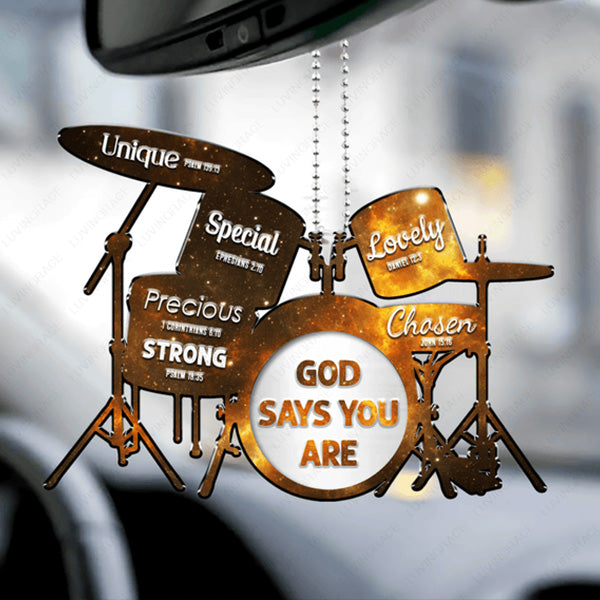 Galaxy Drum Silhouette God Says You Are Acrylic Car Ornament, Perfect Christmas Gift For Drum Artist Lover