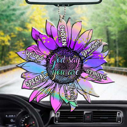 Violet Sunflower God Says You Are Acrylic Car Ornament, Perfect Christmas Gift For Family, Friends