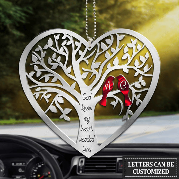 Heart With Birds God Knew My Heart Personalized Acrylic Car Ornament, Perfect Christmas Gift For Couple, Friends