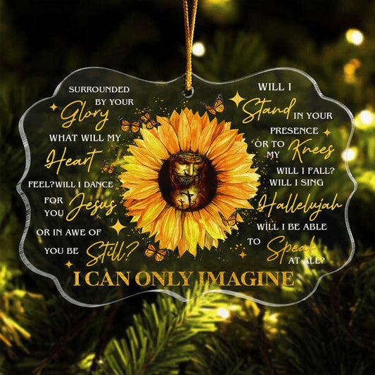 Sunflower Christian Cross Butterfly I Can Only Imagine Acrylic Ornament, Christmas Gift For Family, Friends