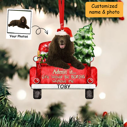 Customized Irish Water Spaniel On The Red Truck Acrylic Christmas Ornament, Christmas Gift For Dog Lovers, Dog Owners