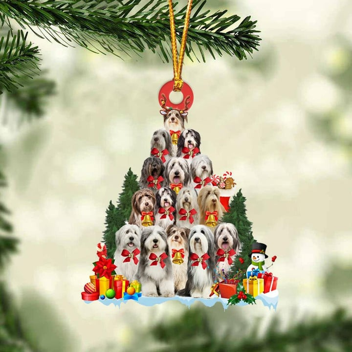 Bearded Collie Dog Christmas Tree Acrylic Ornament, Christmas Gift Acrylic Ornament for Dog Lover, Holiday Decor