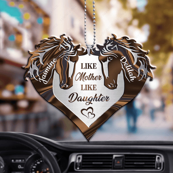 Like Mother Like Daughter Hologram Horses Customized Acrylic Car Ornament, Perfect Mother Daughter Gift On Christmas